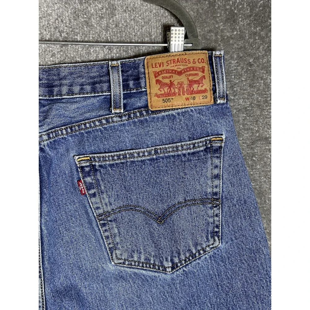 Levis 505‎ Jeans Mens Size 40x29 Blue Distressed Denim Cotton Straight Leg